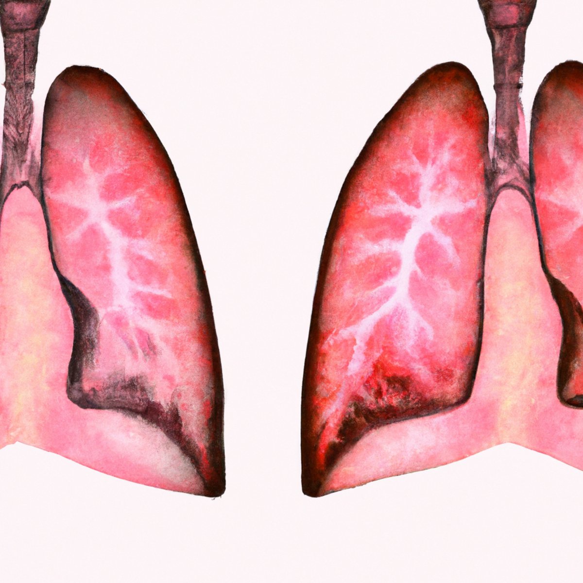 Close-up of healthy pink lung and damaged grey lung with Desquamative Interstitial Pneumonia (DIP).