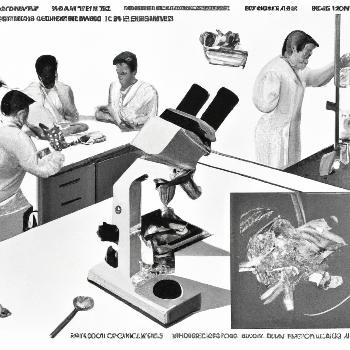 Lab bench with scientific instruments, microscope, brain tissue sample, notebook of observations. Conveys scientific rigor in debunking Rasmussen's Encephalitis myths.