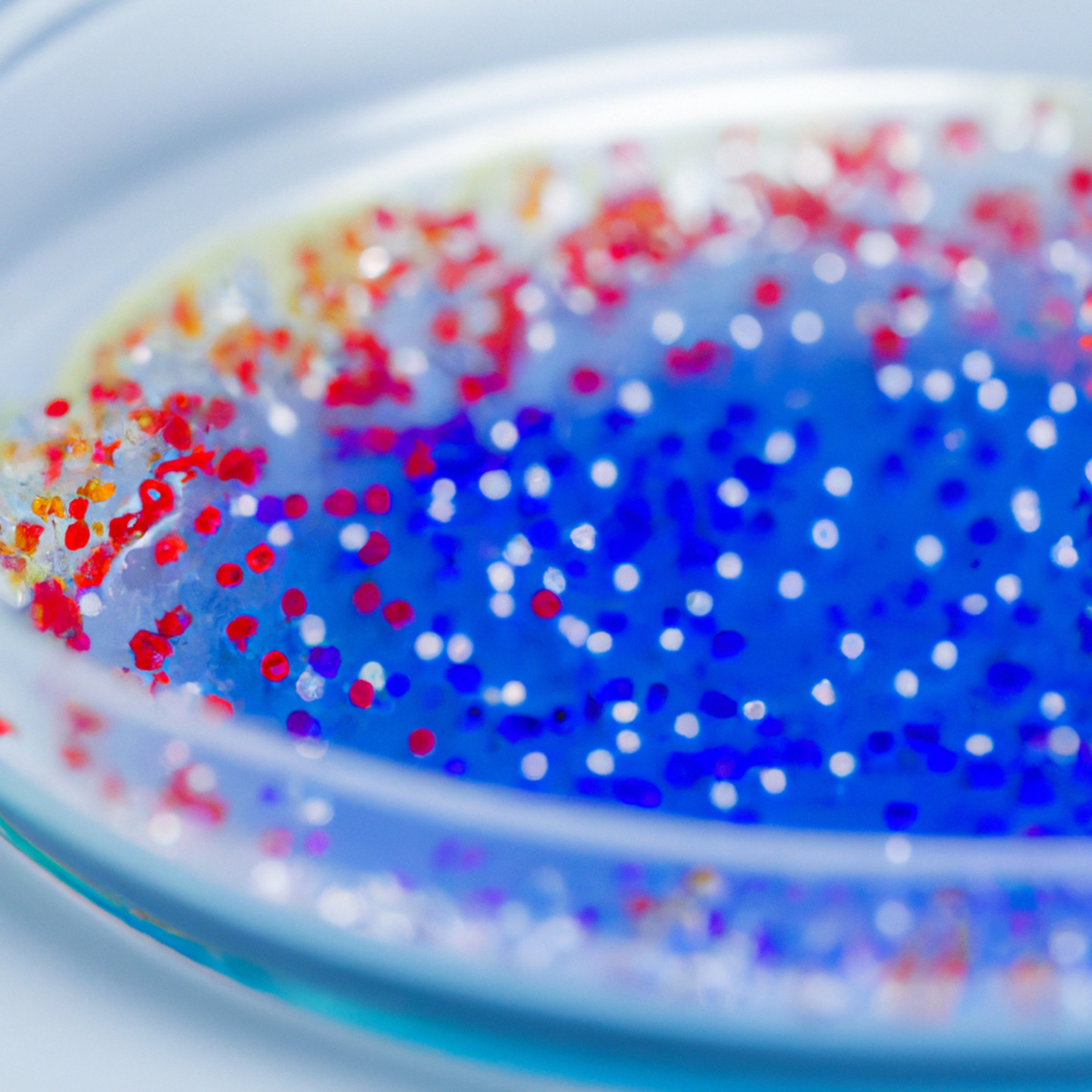 Petri dish with colored substances on lab table with microscope - Alpha-1 Antitrypsin Deficiency