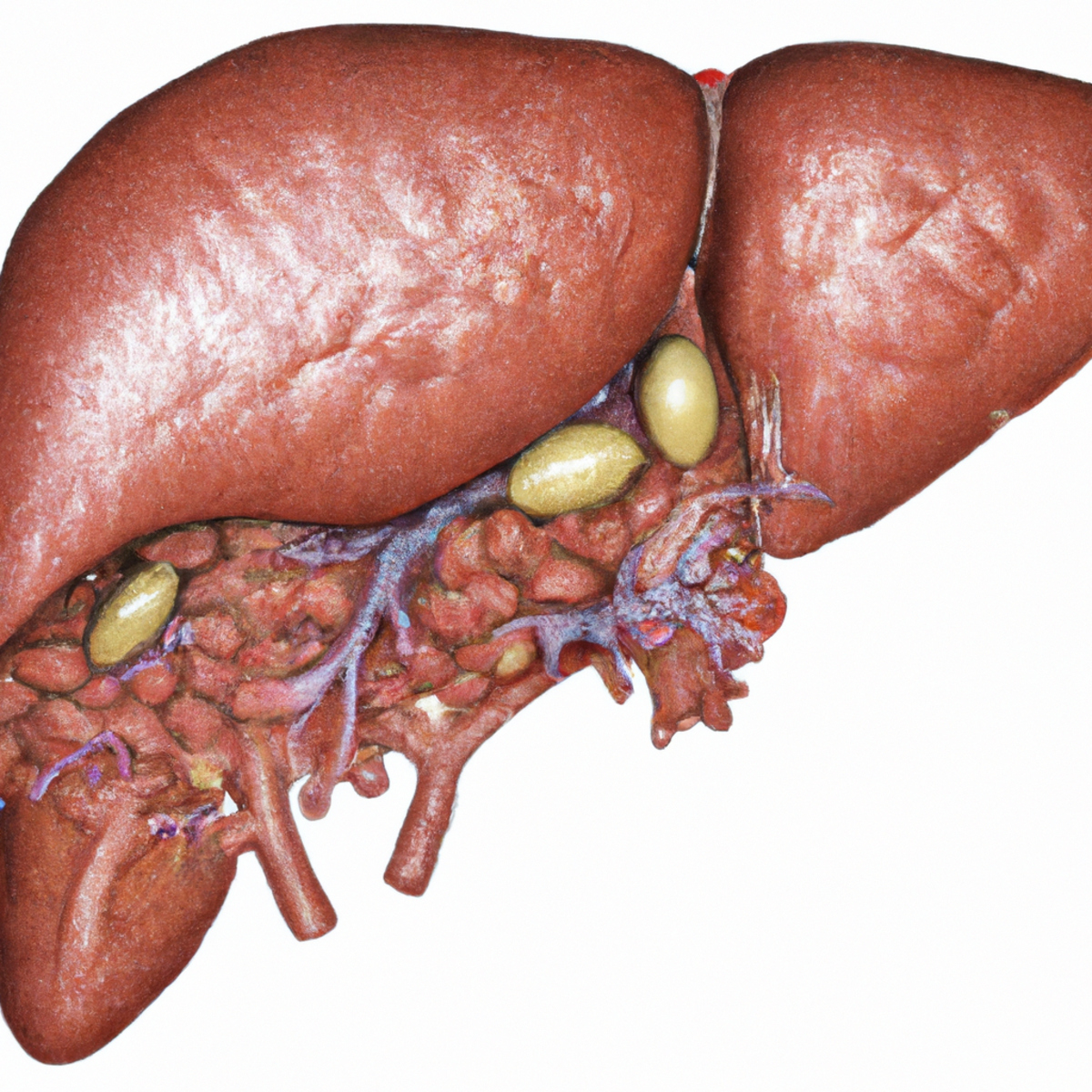 Close-up photo of lifelike liver model, showcasing intricate structure, blood vessels, and bile ducts with remarkable accuracy - Progressive Familial Intrahepatic Cholestasis (PFIC)