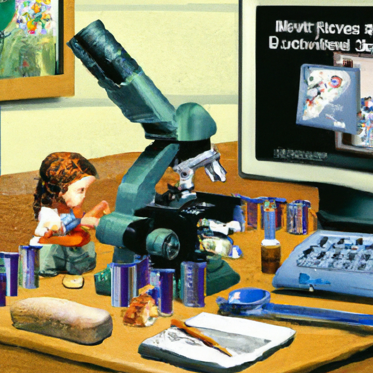 Medical lab with diagnostic tools, microscope, test tubes, petri dishes, computer screen displaying graphs, emphasizing early detection of Bartter Syndrome.