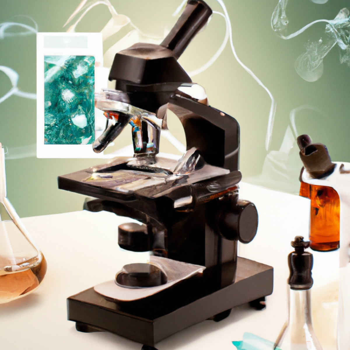 State-of-the-art microscope diagnosing nephronophthisis, surrounded by scientific equipment in a medical lab setting.