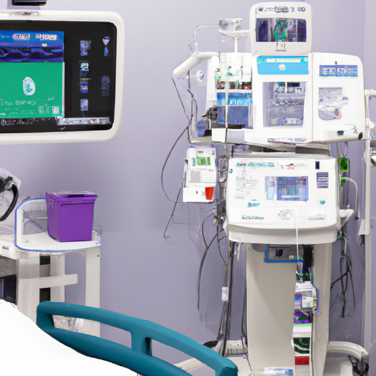Modern hospital room with liver dialysis machine, monitor, medical instruments, and serene atmosphere - Budd-Chiari Syndrome