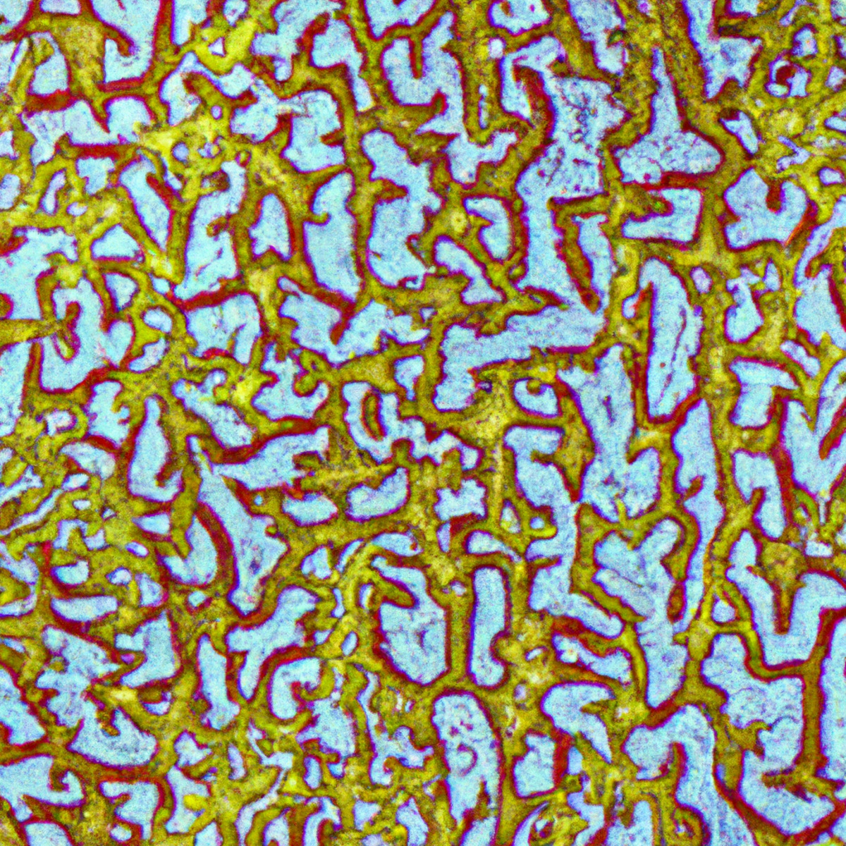 Close-up of stained microscope slide showcasing intricate network of interconnected tubes representing nephrons in kidneys.