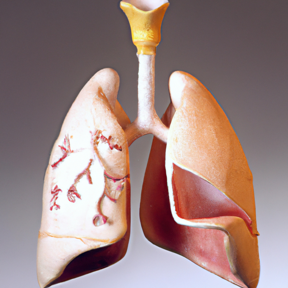 Close-up of human lung model showcasing bronchial tubes and alveoli, highlighting Hermansky-Pudlak Syndrome's impact on lung functionality.