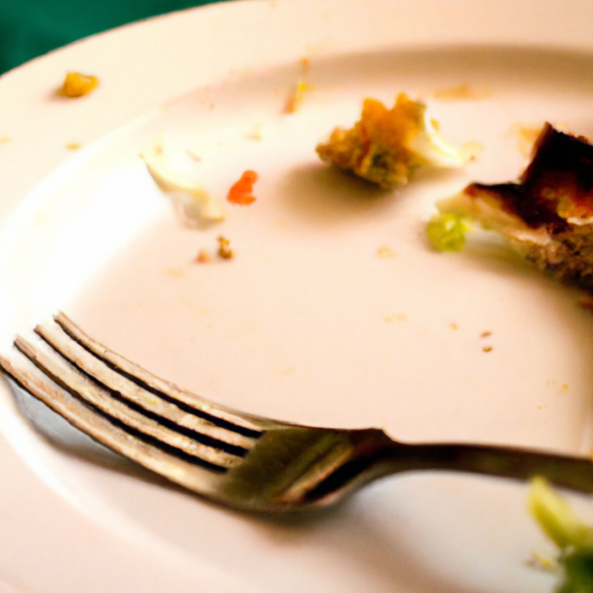 Photo of partially eaten food with signs of regurgitation, a glass of water, and a hand hovering over the plate  - Rumination syndrome
