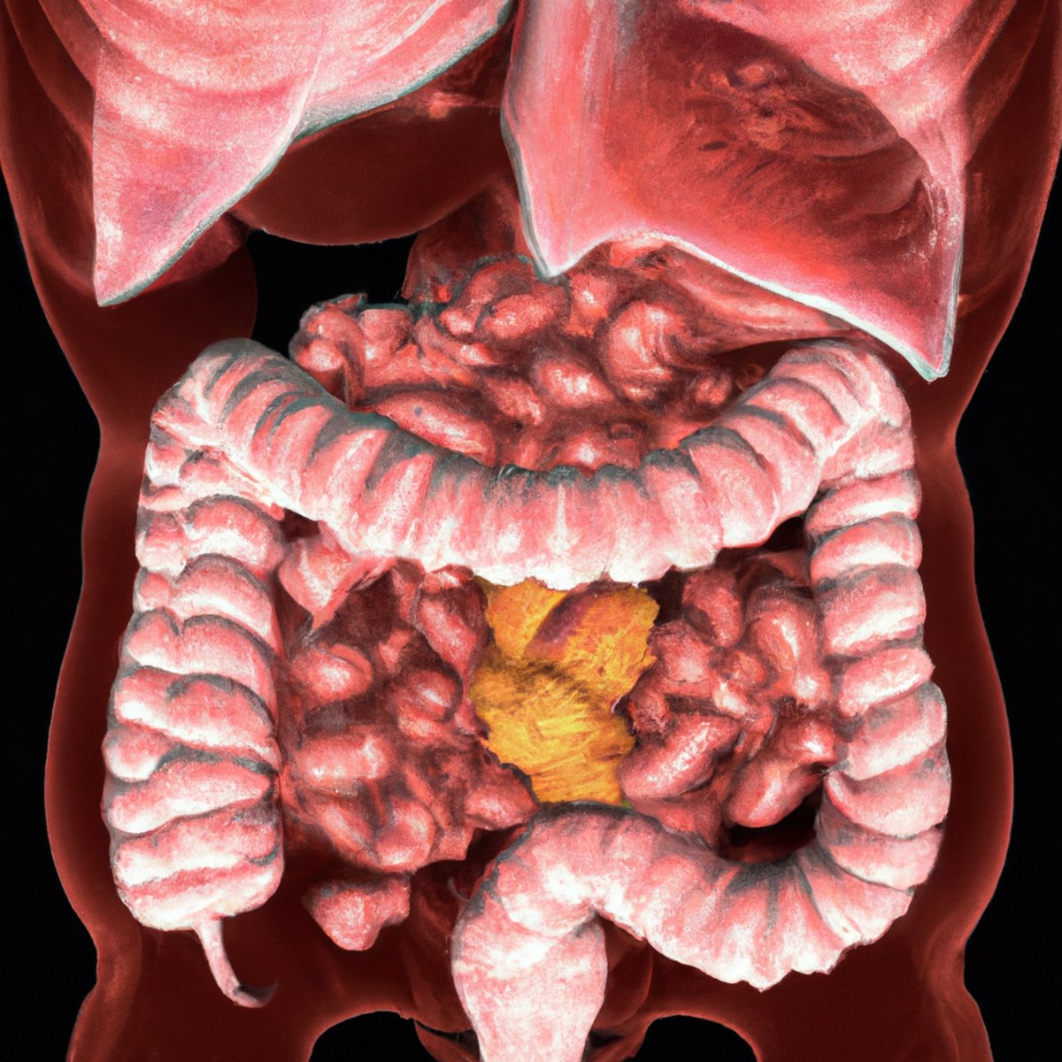 Close-up of inflamed stomach with prominent folds and ridges, depicting Menetrier's Disease.