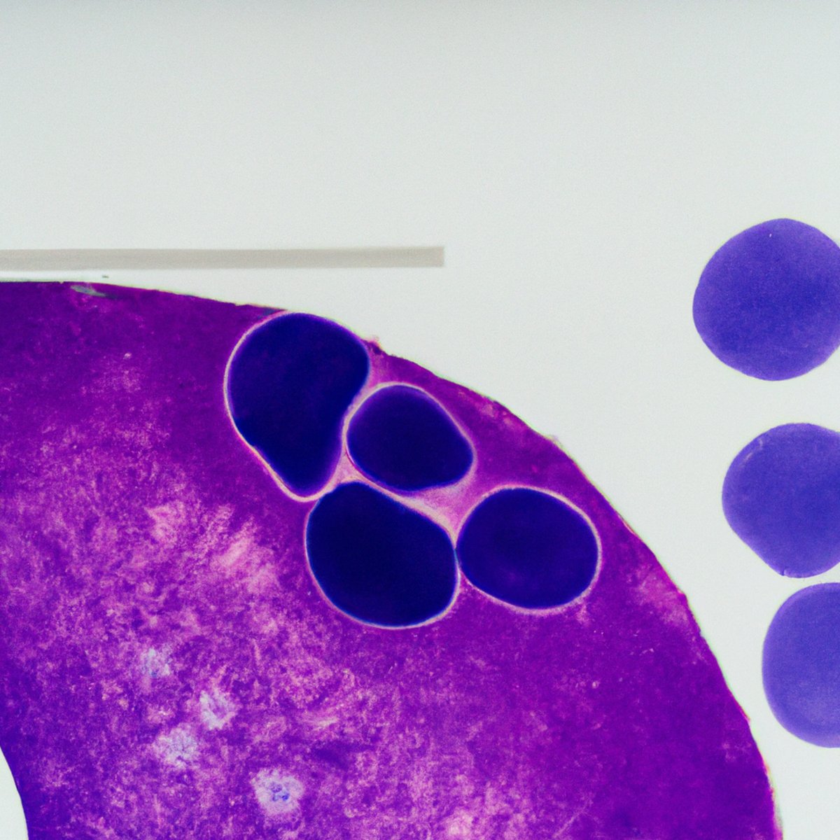 Close-up of vibrant stained pancreatic cells on microscope slide, surrounded by scientific instruments and equipment - Nesidioblastosis