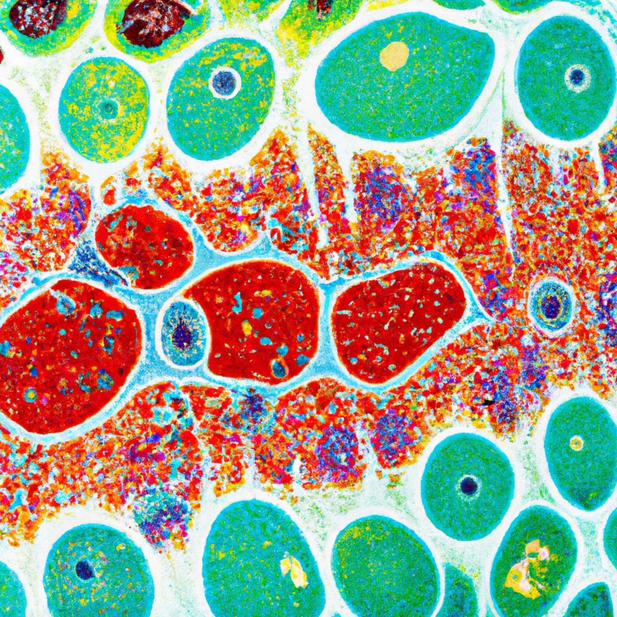 Close-up of laboratory microscope with vibrant glass slides displaying cellular structures and abnormalities, representing meticulous analysis of Gaucher disease.