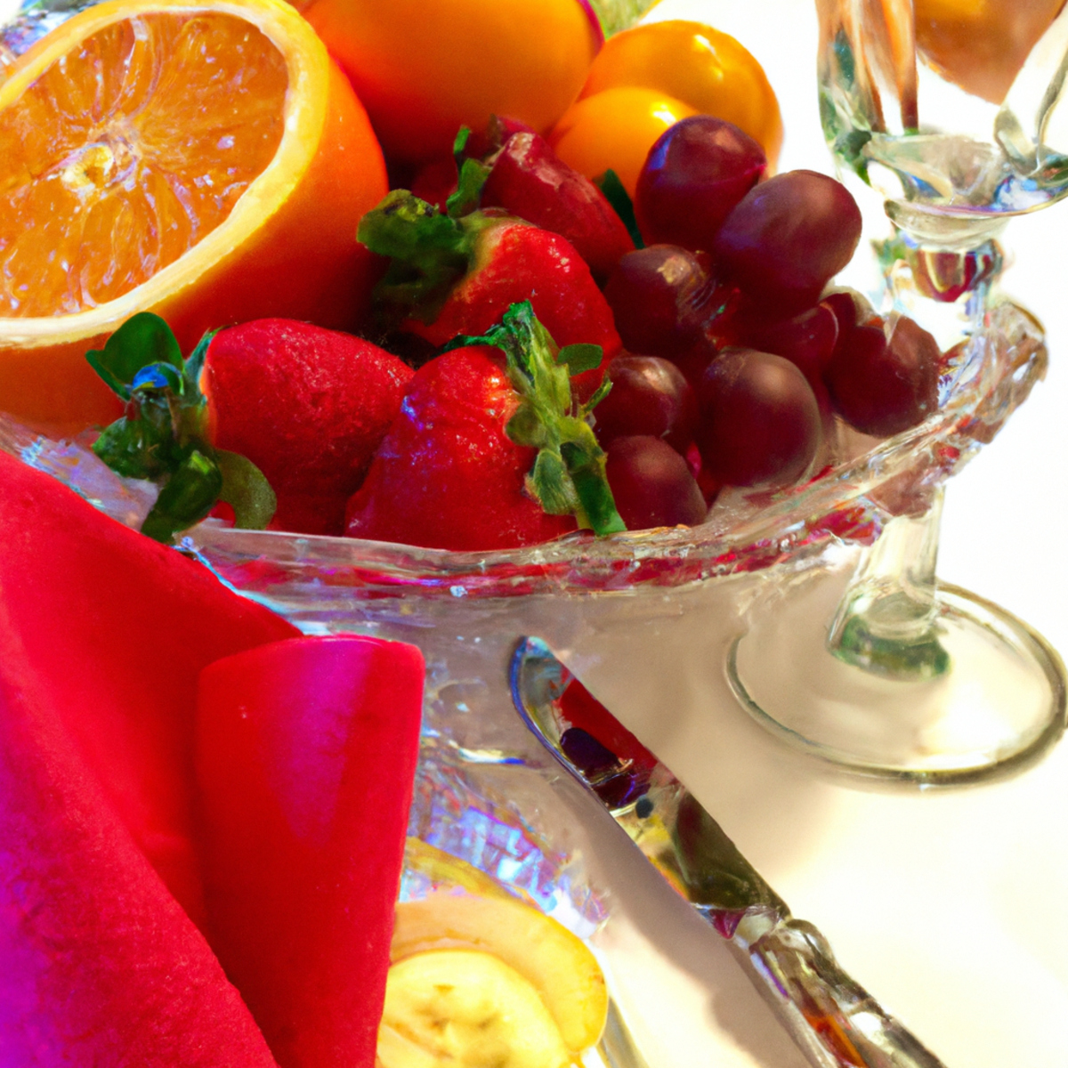 Close-up of elegantly set dining table with colorful fruits, water, silverware, fireplace, and medical books. Symbolizes nutrition and comfort for managing Gastric antral vascular ectasia (GAVE).