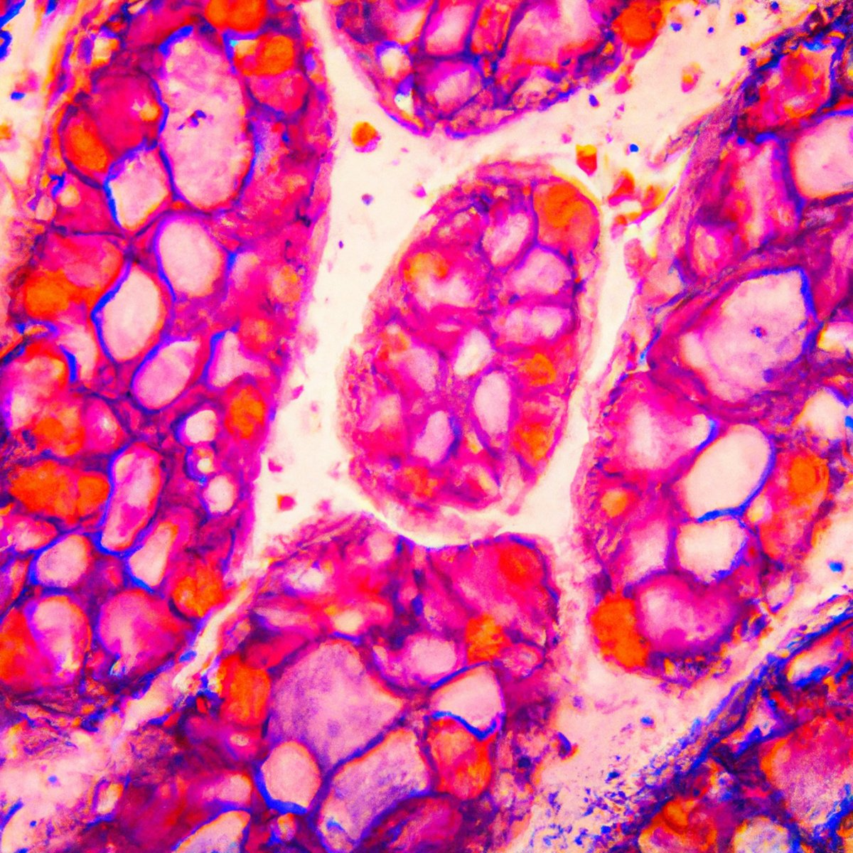 Close-up of Menetrier's Disease microscope slide reveals enlarged and irregular gastric pits, emphasizing disease severity.