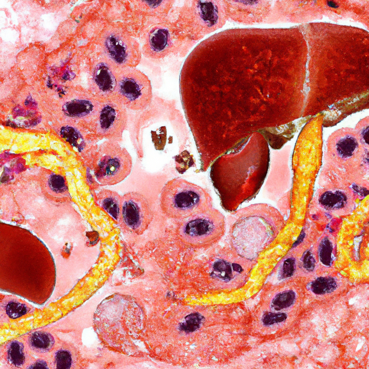 Close-up of healthy pancreas, showcasing intricate blood vessels and distinct cell arrangement, contrasting with abnormality. Vibrant colors and sharp details -  Nesidioblastosis