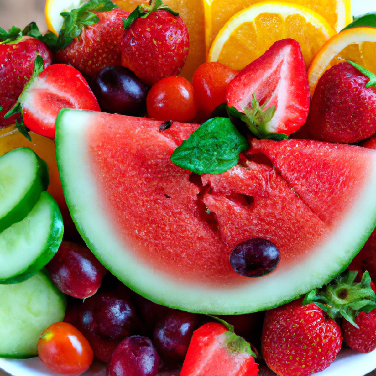 Close-up of a plate filled with colorful fruits and vegetables, showcasing nature's abundance and the importance of a balanced diet - Eosinophilic gastroenteritis
