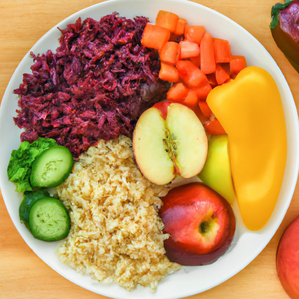 Vibrant, colorful plate of fresh fruits, vegetables, and grains, showcasing balanced diet's impact on well-being - Eosinophilic gastroenteritis