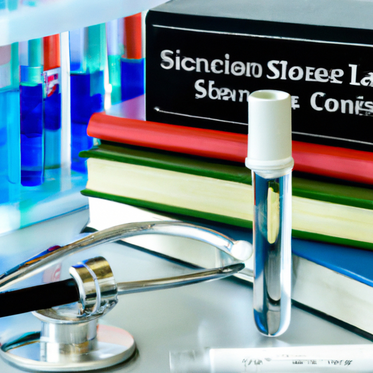 Scientific lab equipment and textbooks symbolize Zollinger-Ellison Syndrome diagnosis and treatment.