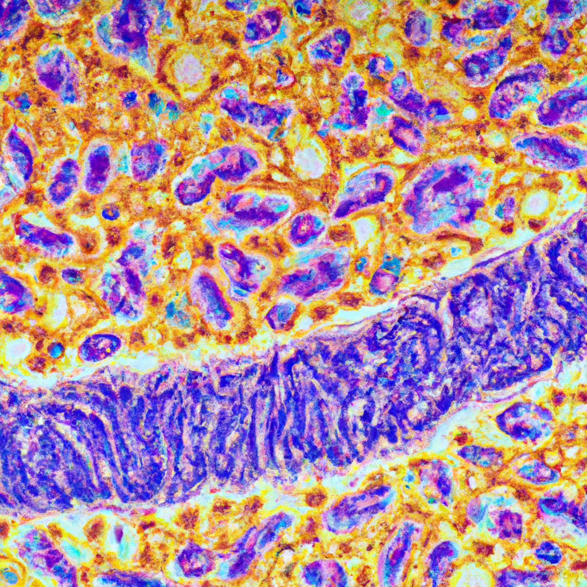 Microscope slide displaying intricate patterns of dense deposits in glomeruli, representing C3 glomerulopathy.