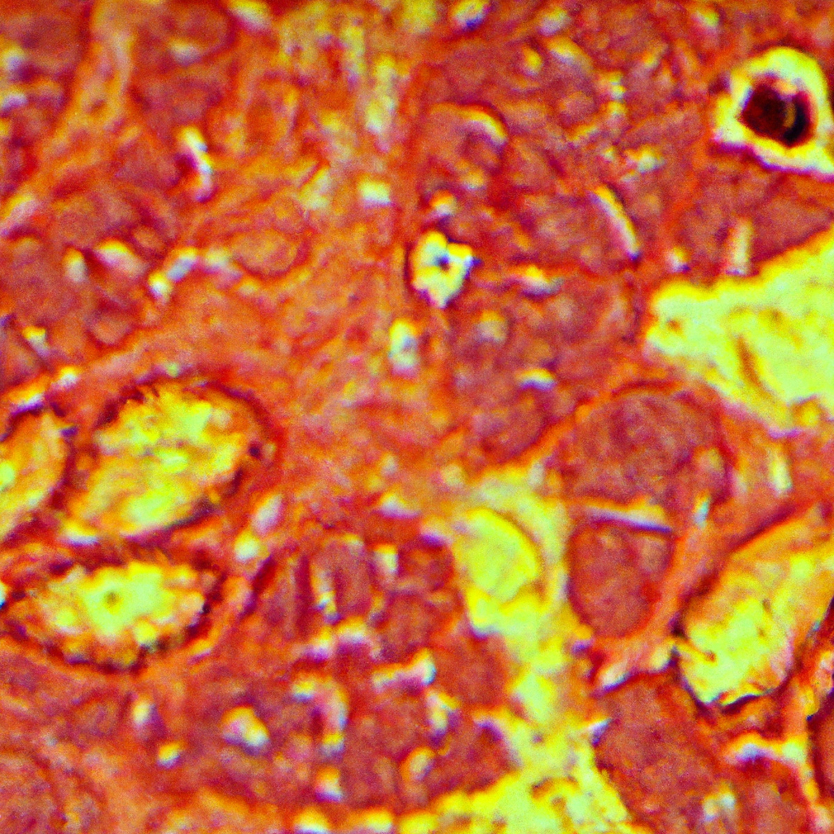 Close-up view of inflamed gallbladder specimen with yellow nodules and granulomatous formations, representing Xanthogranulomatous Cholecystitis.