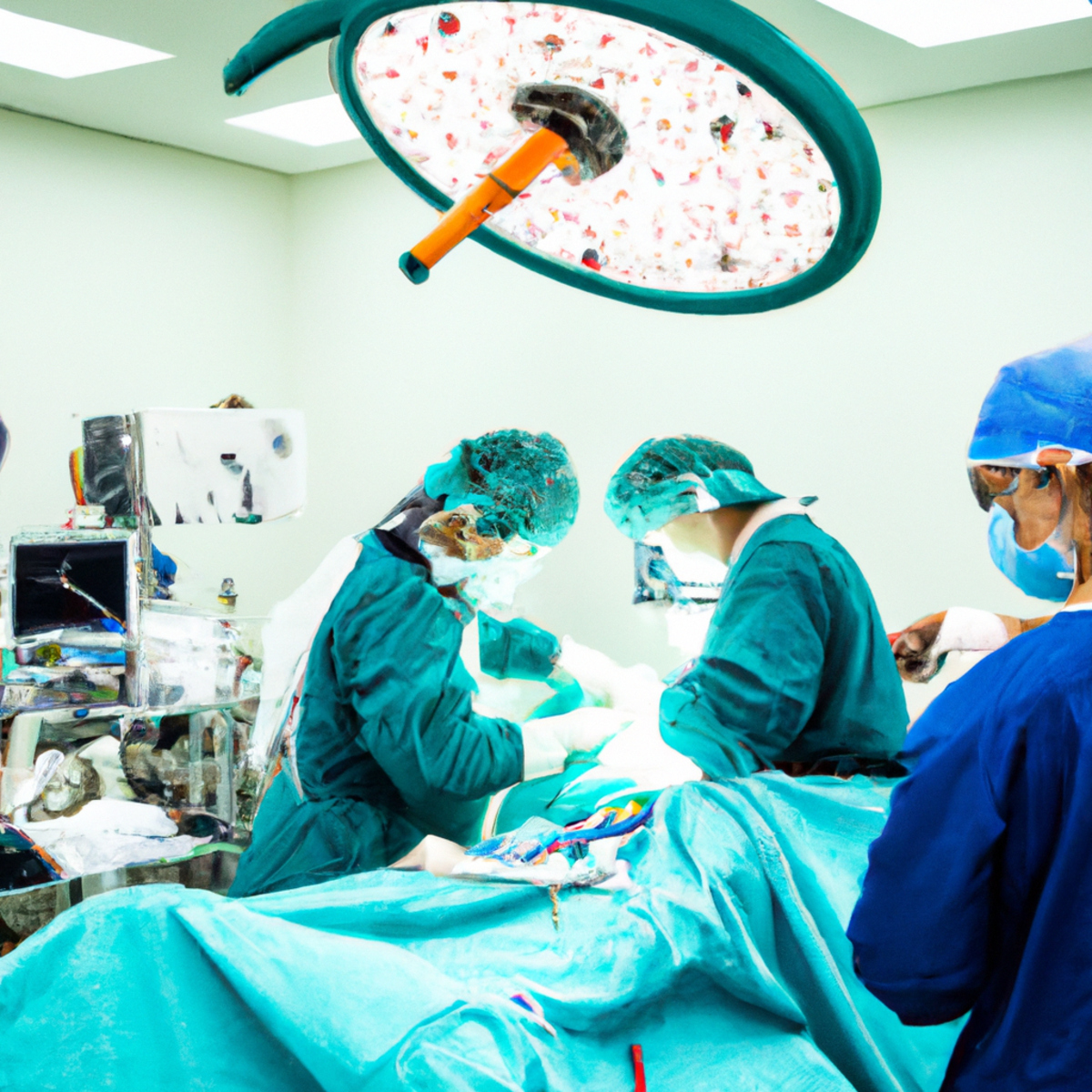 Skilled surgeons perform life-saving gallbladder surgery in a sterile operating room, highlighting urgency and precision - Gallbladder Volvulus